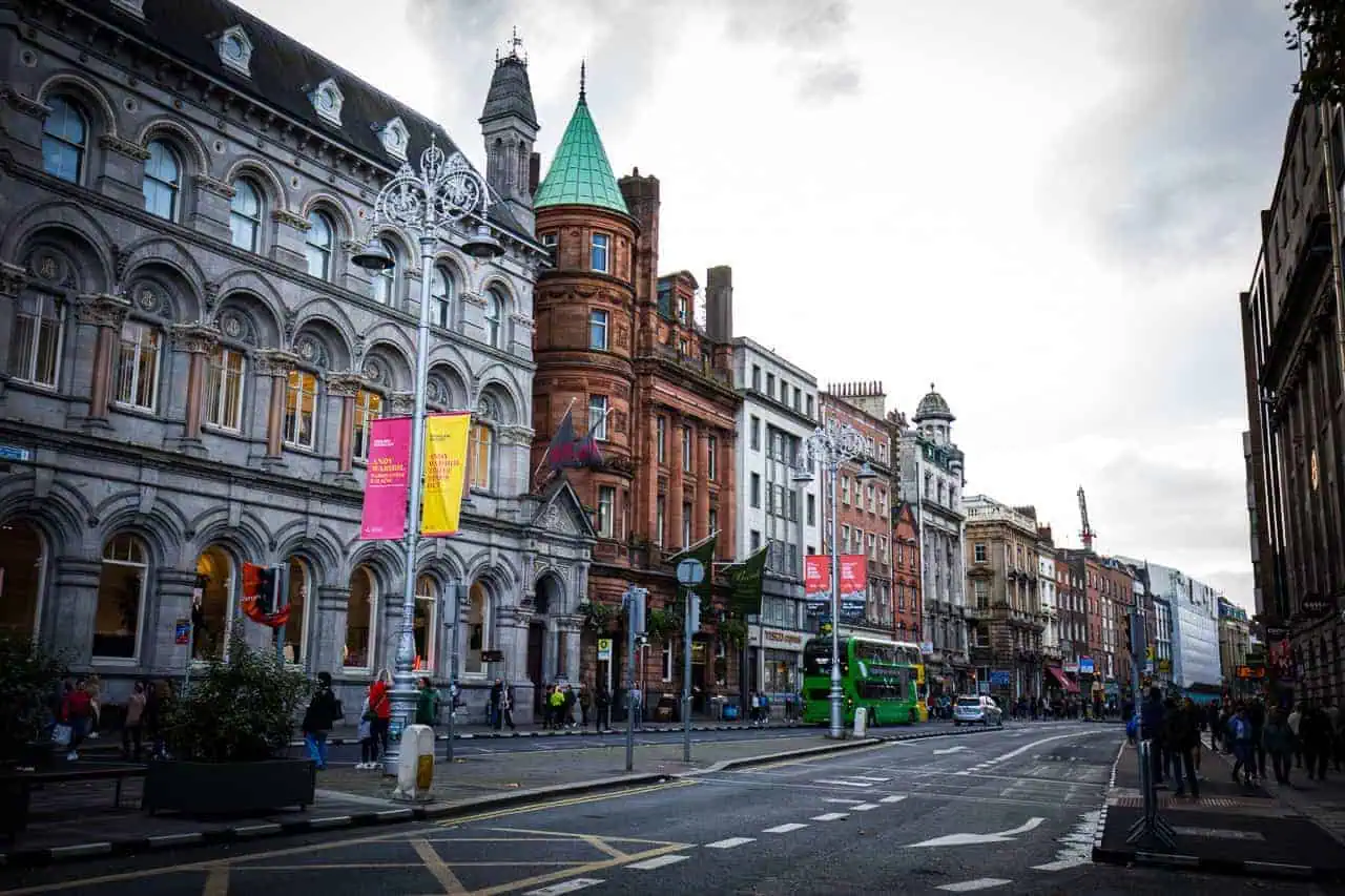 Dublin city street with Georgian and Victorian buildings